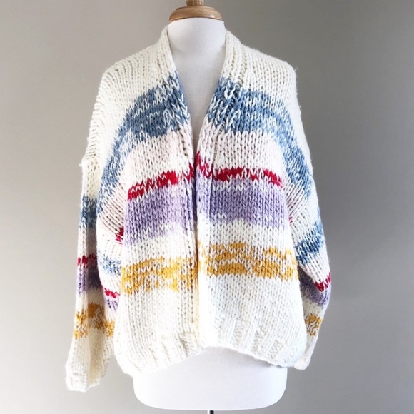 Anthropologie Grazia Chunky wool colorful Striped Cardigan like Mr Mittens Gogo - Picture 6 of 12
